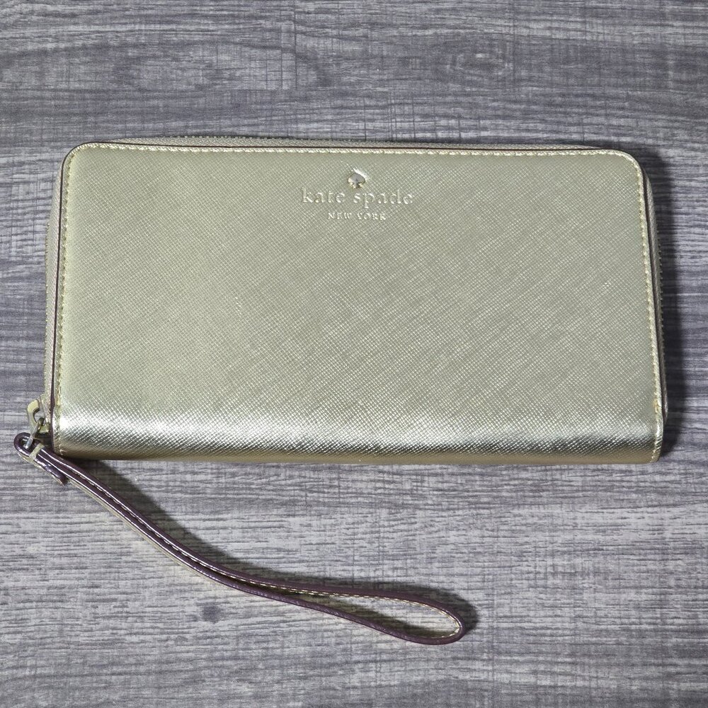 Kate Spade New York Gold Wallet Nylon Wristlet Zip Around Accordion Talk Is Chic
